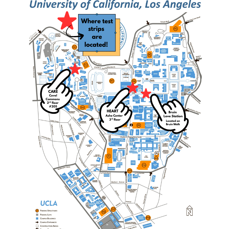 Campus map of test strip locations