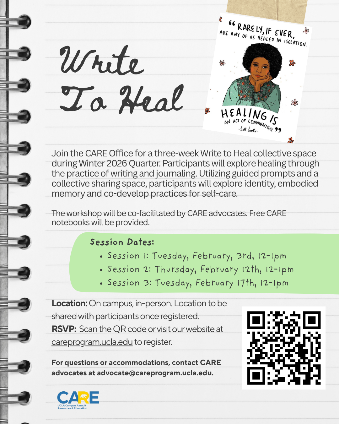 Flyer describing Write to Heal 